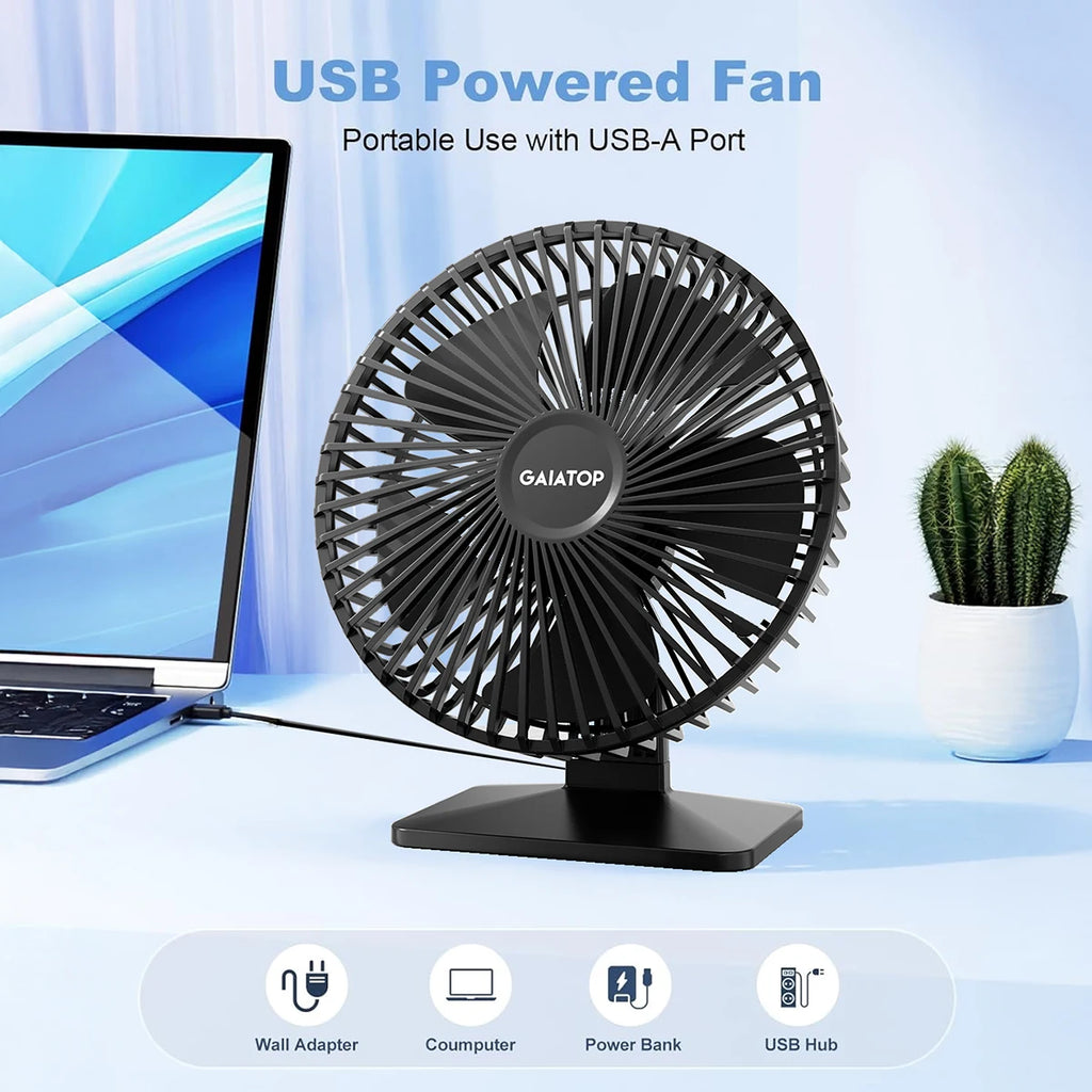 GAIATOP Ventilador de escritorio Ventilador USB portátil 90 °   Ventilador de refrigeración ajustable silencioso ajuste de 3 velocidades ultra silencioso adecuado para el hogar escritorio Oficina