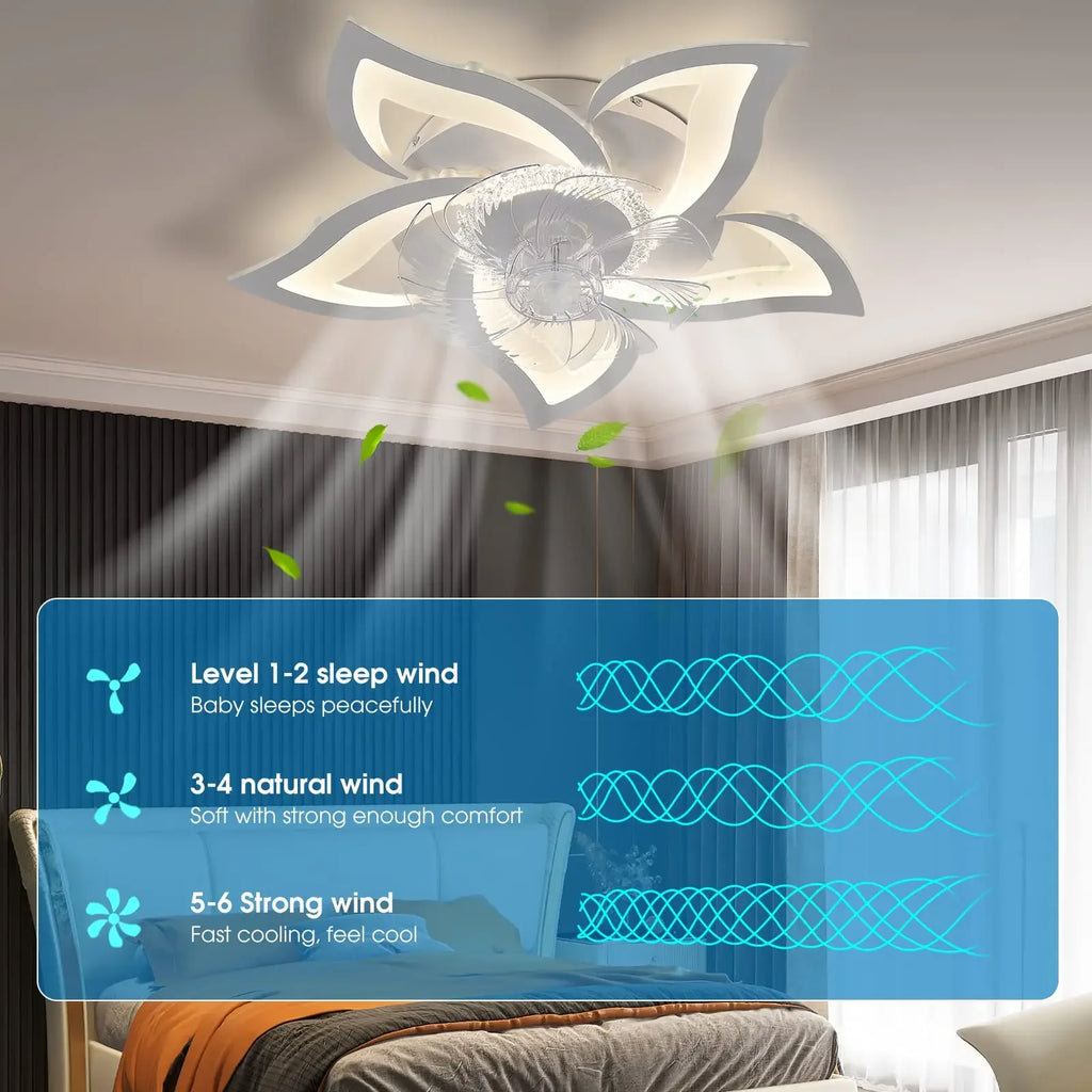 IRALAN - Ventilador de techo moderno con luz LED, control remoto y 6 velocidades.
