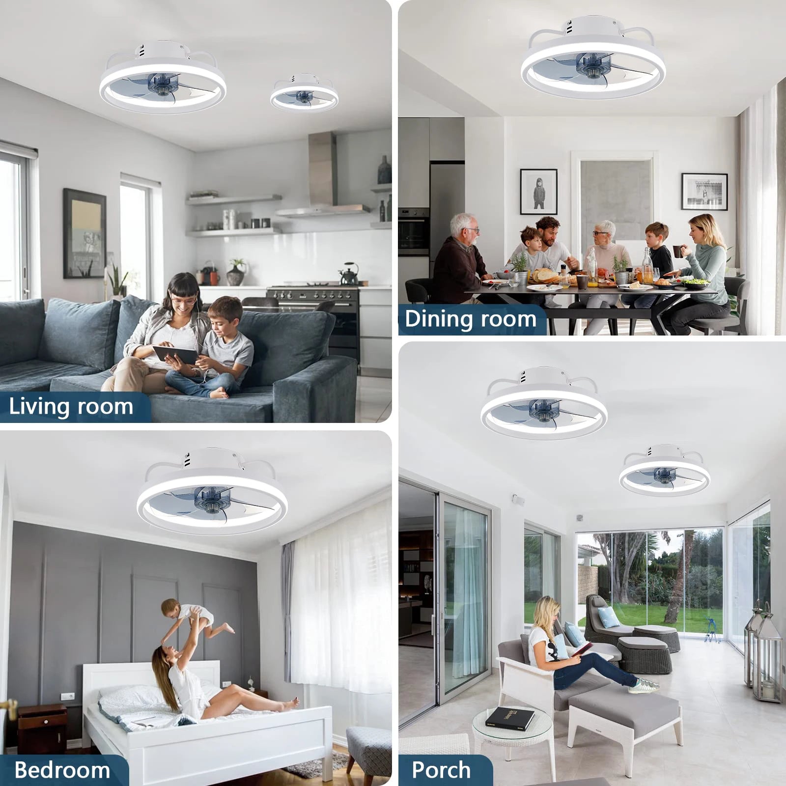 IRALAN - Ventilador de techo silencioso con luz LED y control remoto inteligente.