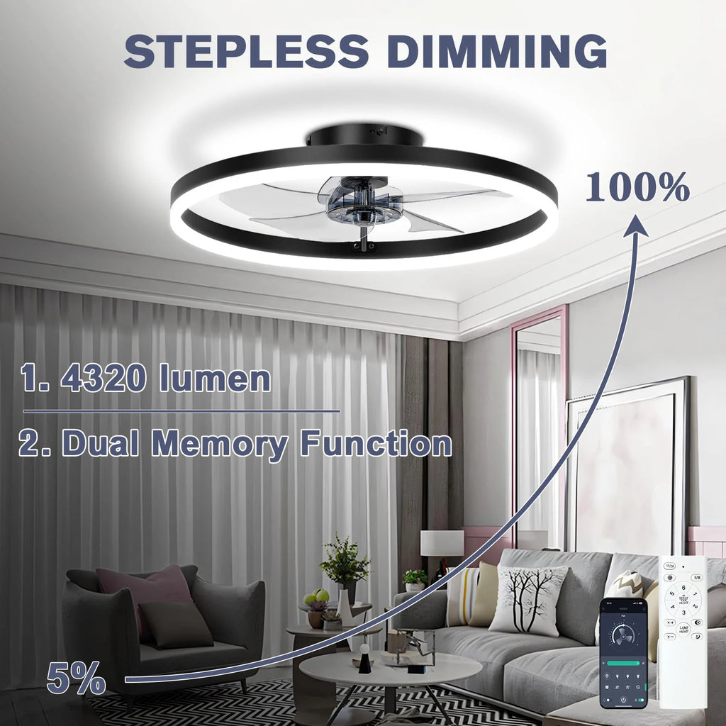 IRALAN - Ventilador de techo moderno con luz LED regulable y diseño ultrafino.