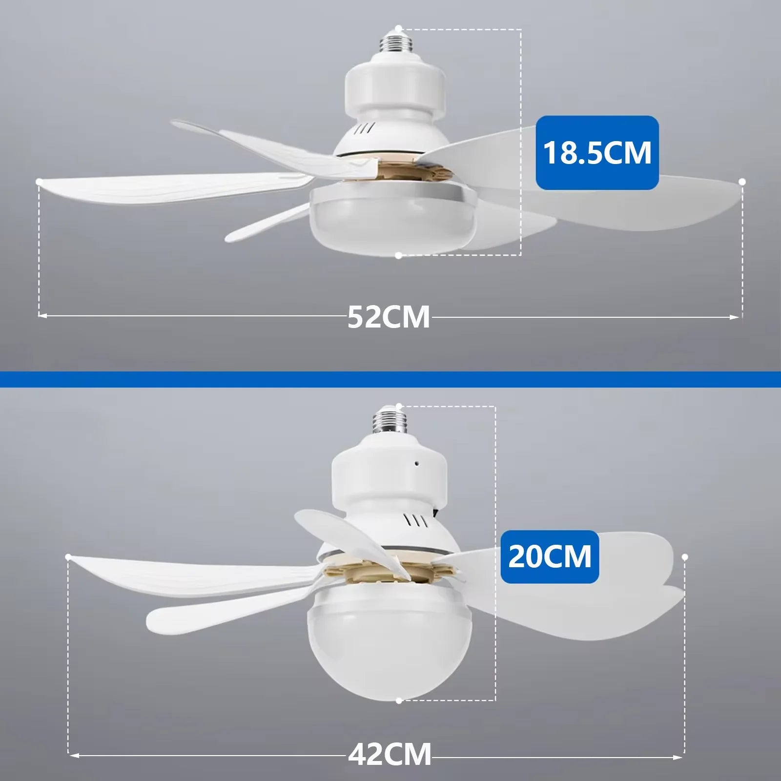 IRALAN - Ventilador de techo LED E27 con control remoto y luz regulable.